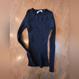 Dark Grey Entireworld. Ribbed Long Sleeve Sweater Cotton/Cashmere Xs